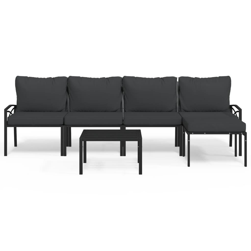 6 Piece Garden Lounge Set with Grey Cushions Steel