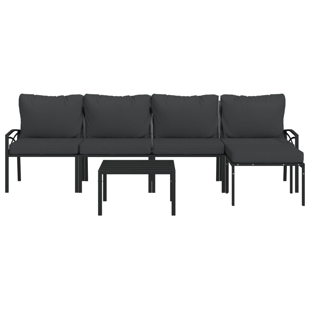 6 Piece Garden Lounge Set with Grey Cushions Steel