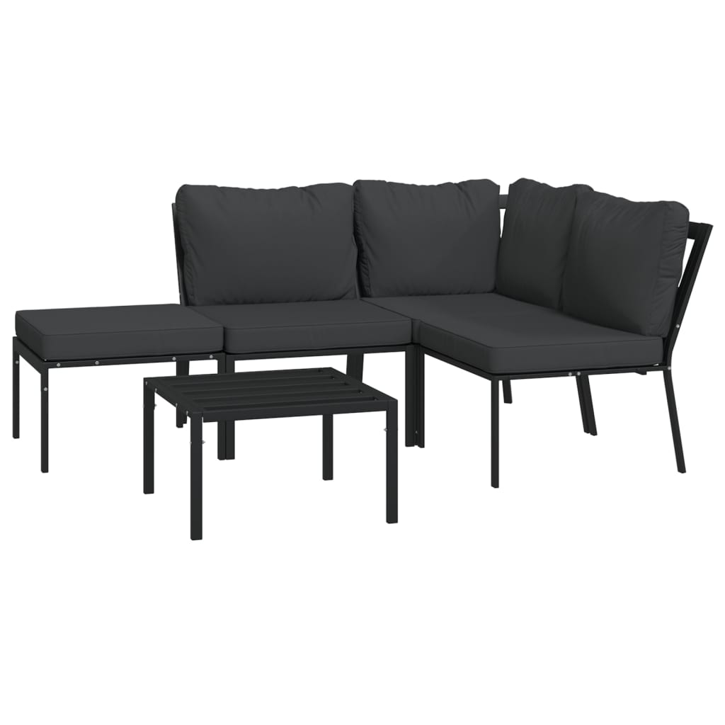 5 Piece Garden Lounge Set with Grey Cushions Steel