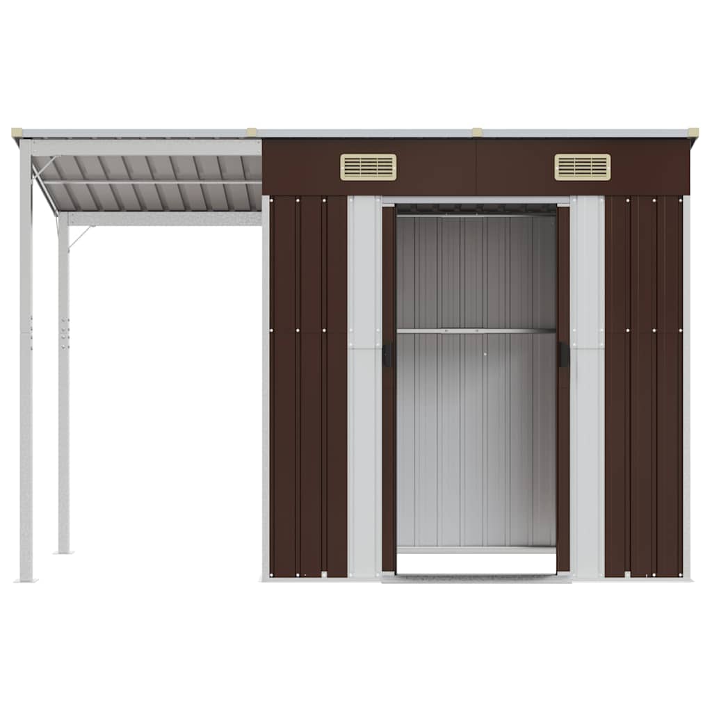 Garden Shed with Extended Roof Brown 277x107x181 cm Steel