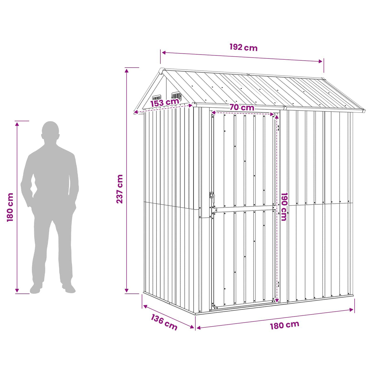 Garden Shed Light Grey 192x152.5x237 cm Galvanised Steel