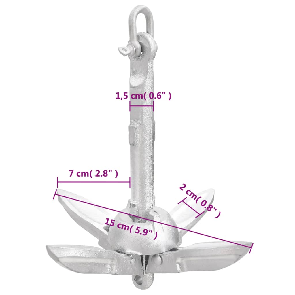 Folding Anchor Silver 0.7 kg Hot Dip Galvanized Cast Iron