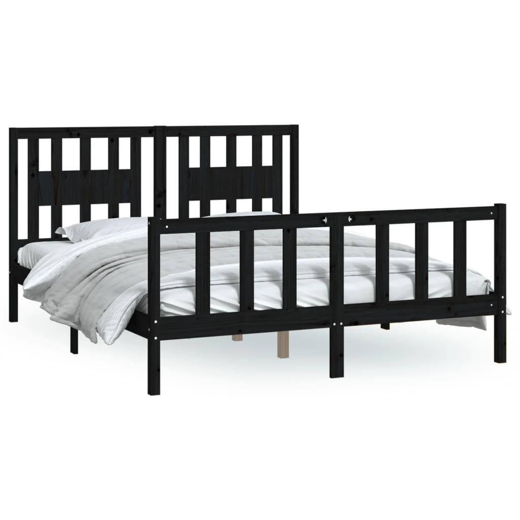 Bed Frame without Mattress Black Solid Wood Pine 150x200 cm