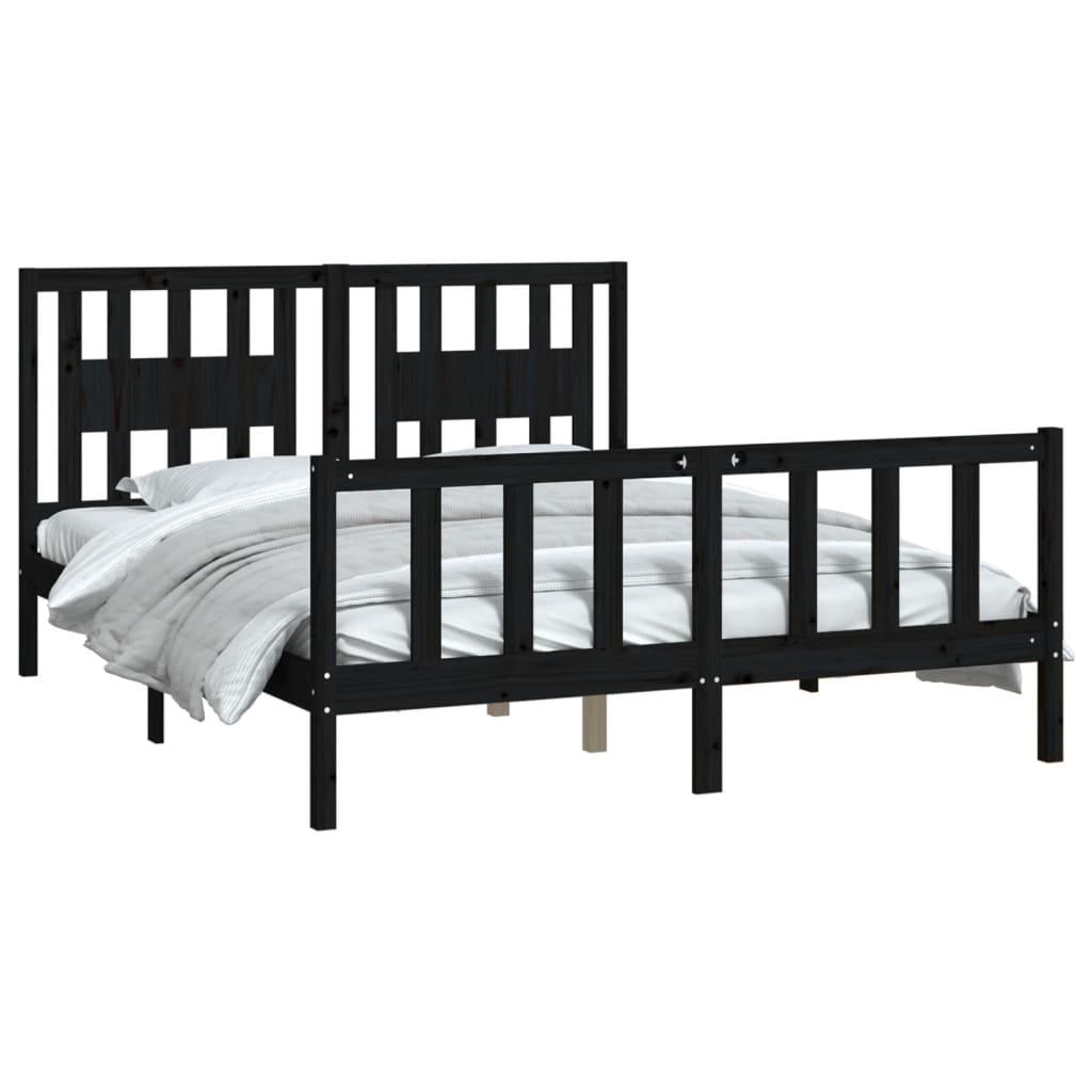 Bed Frame without Mattress Black Solid Wood Pine 150x200 cm