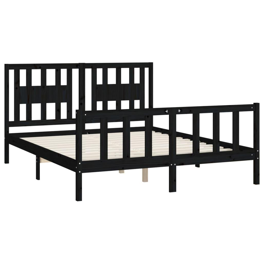 Bed Frame without Mattress Black Solid Wood Pine 150x200 cm