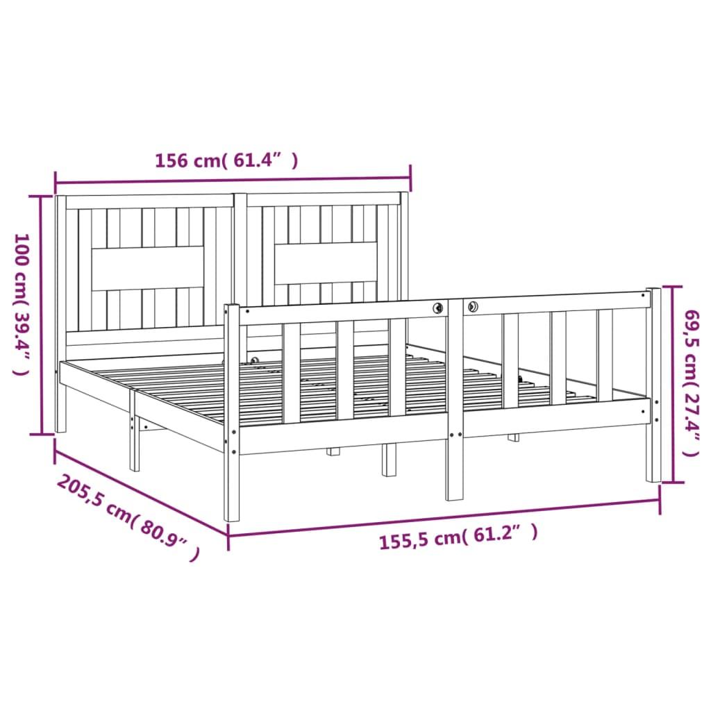 Bed Frame without Mattress Black Solid Wood Pine 150x200 cm