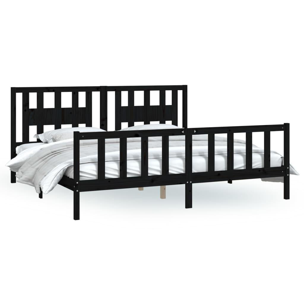 Bed Frame without Mattress Black Solid Wood Pine 183x203 cm King