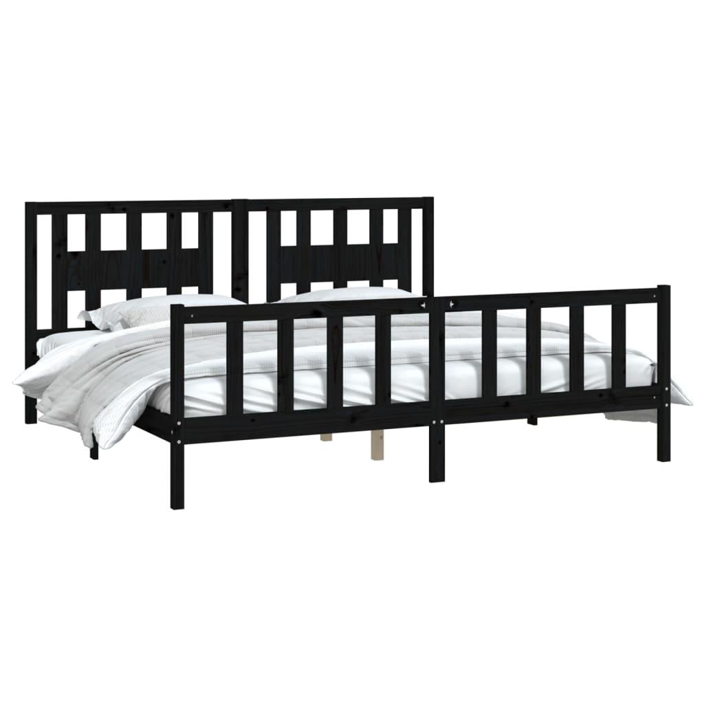 Bed Frame without Mattress Black Solid Wood Pine 183x203 cm King