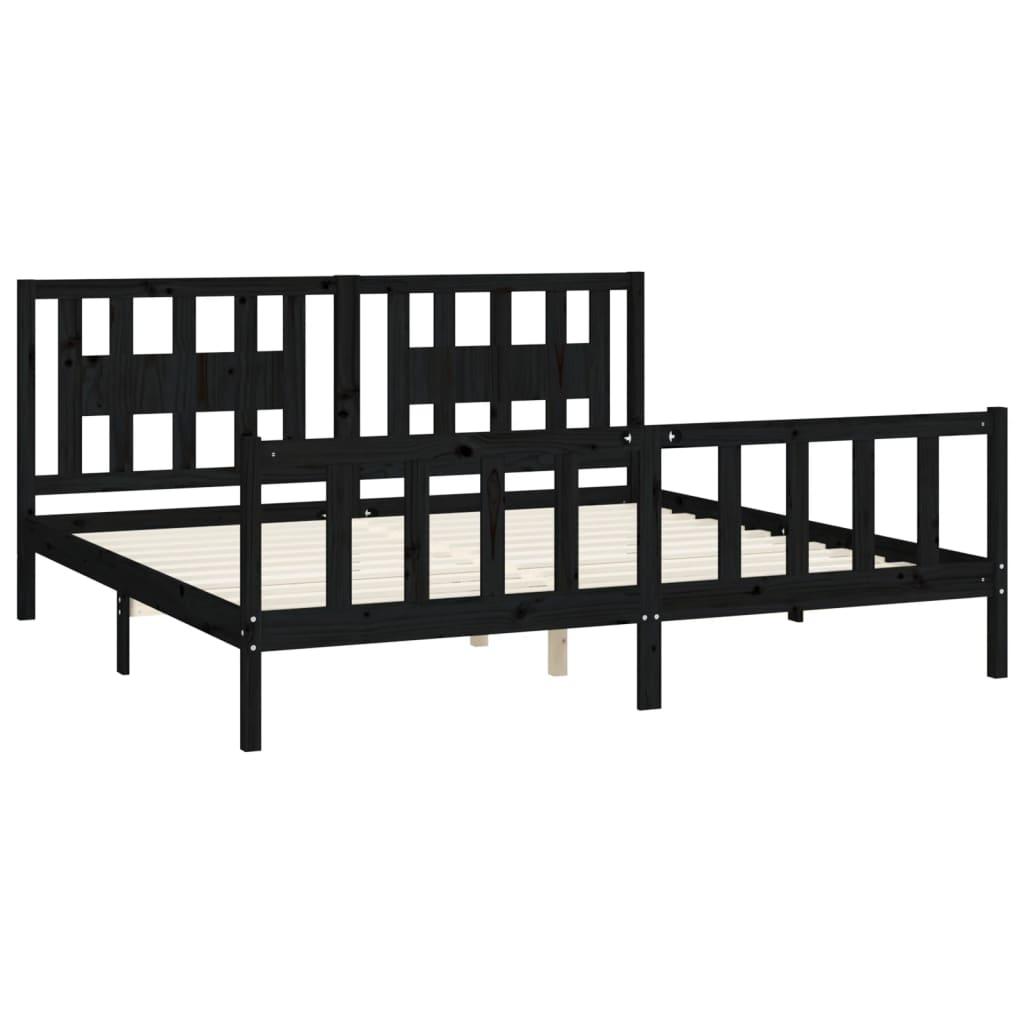 Bed Frame without Mattress Black Solid Wood Pine 183x203 cm King