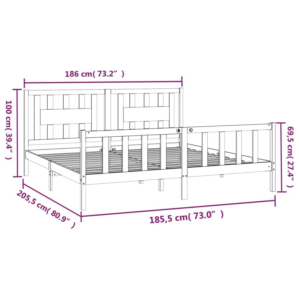 Bed Frame without Mattress Black Solid Wood Pine 183x203 cm King