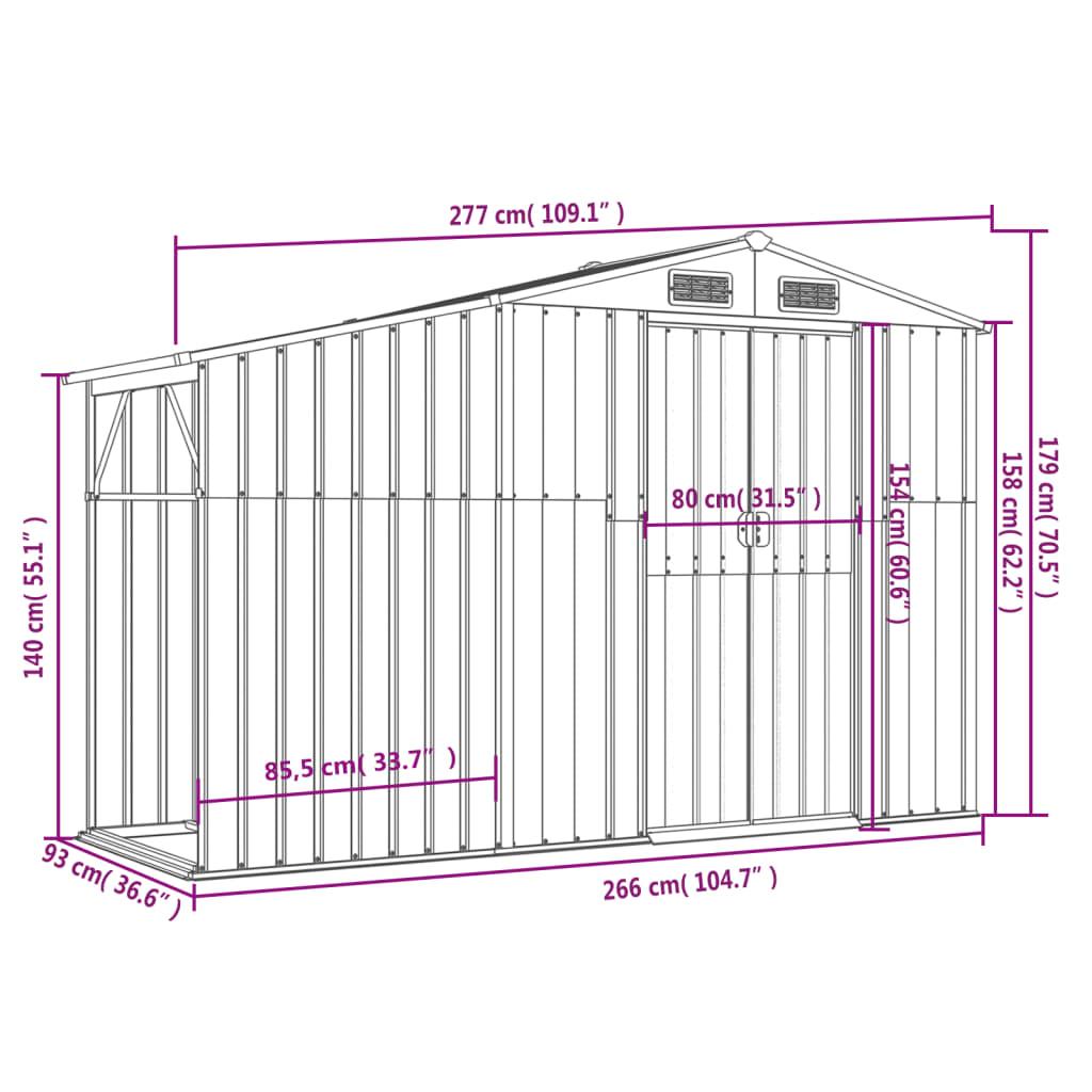Garden Shed Grey 277x93x179 cm Galvanised Steel