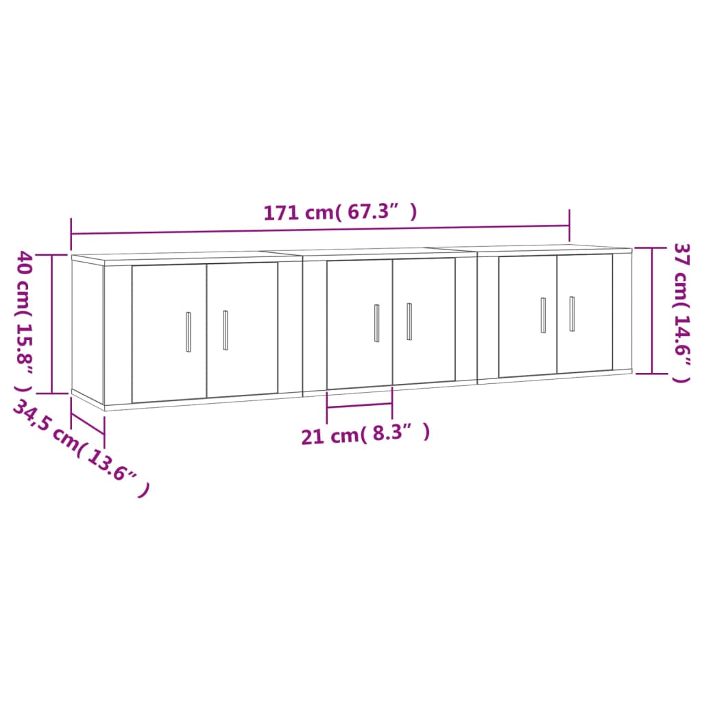 Wall-mounted TV Cabinets 3 pcs White 57x34.5x40 cm