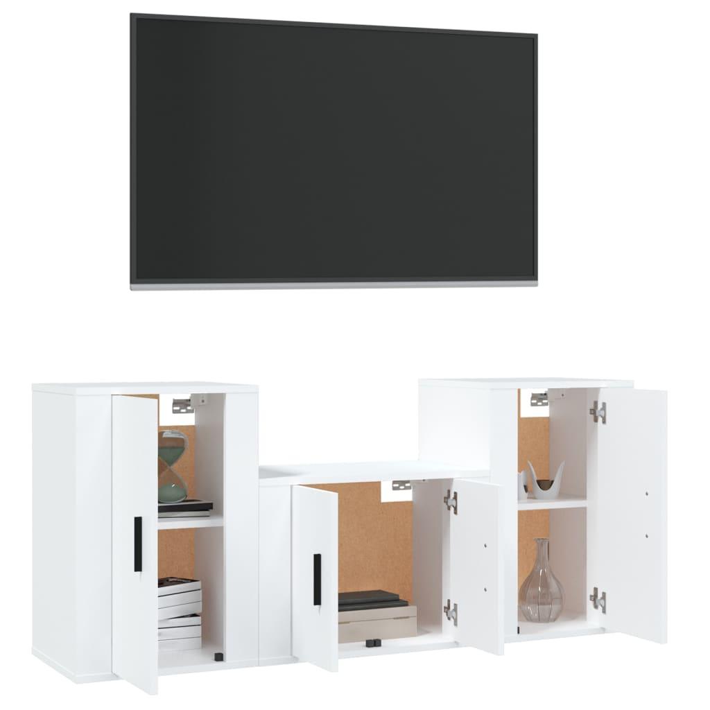 3 Piece TV Cabinet Set White Engineered Wood