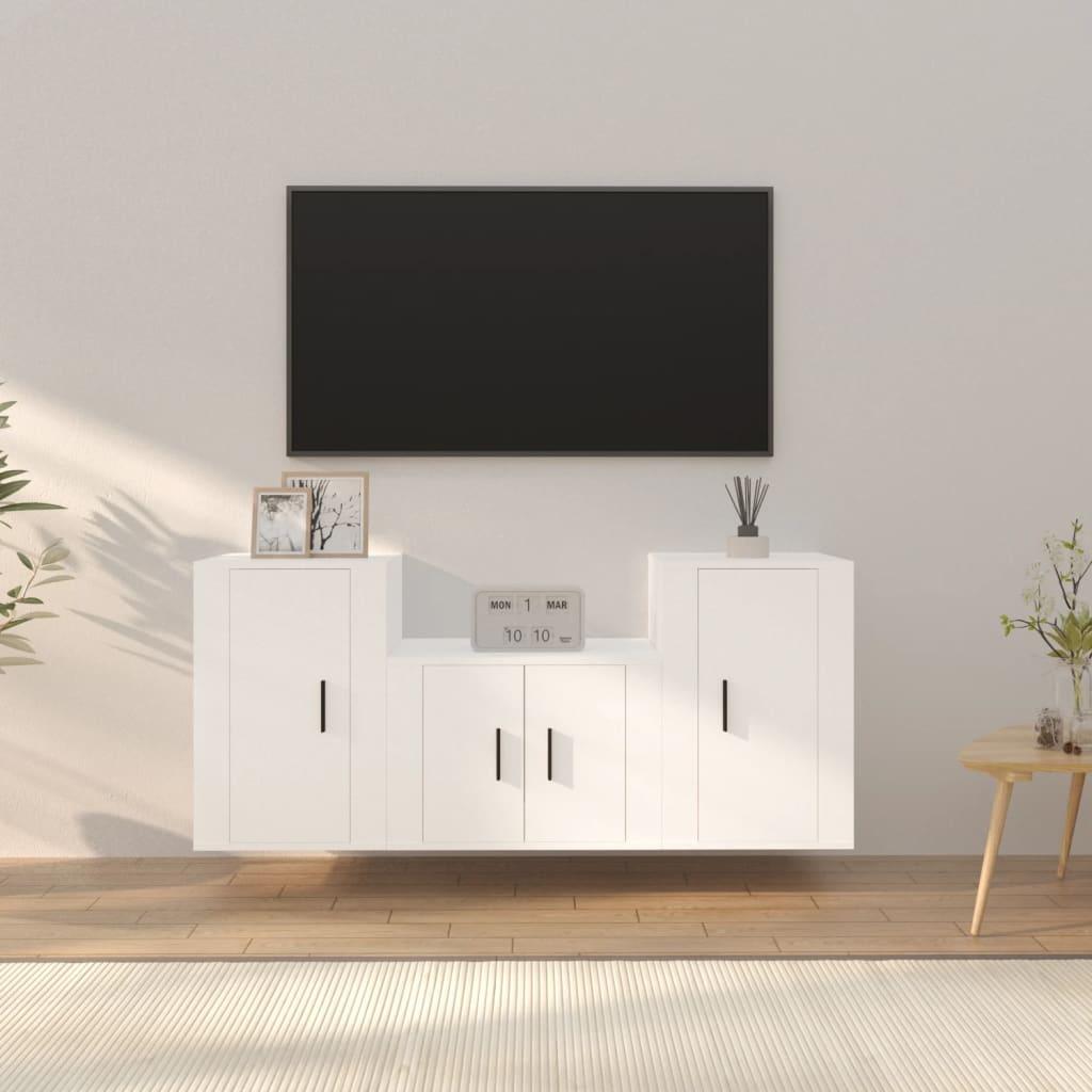 3 Piece TV Cabinet Set White Engineered Wood