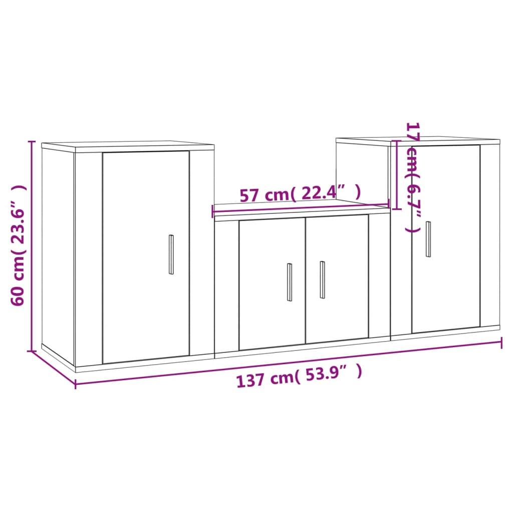 3 Piece TV Cabinet Set Black Engineered Wood