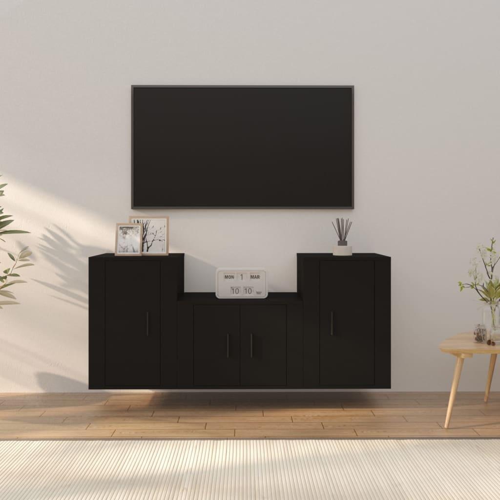 3 Piece TV Cabinet Set Black Engineered Wood