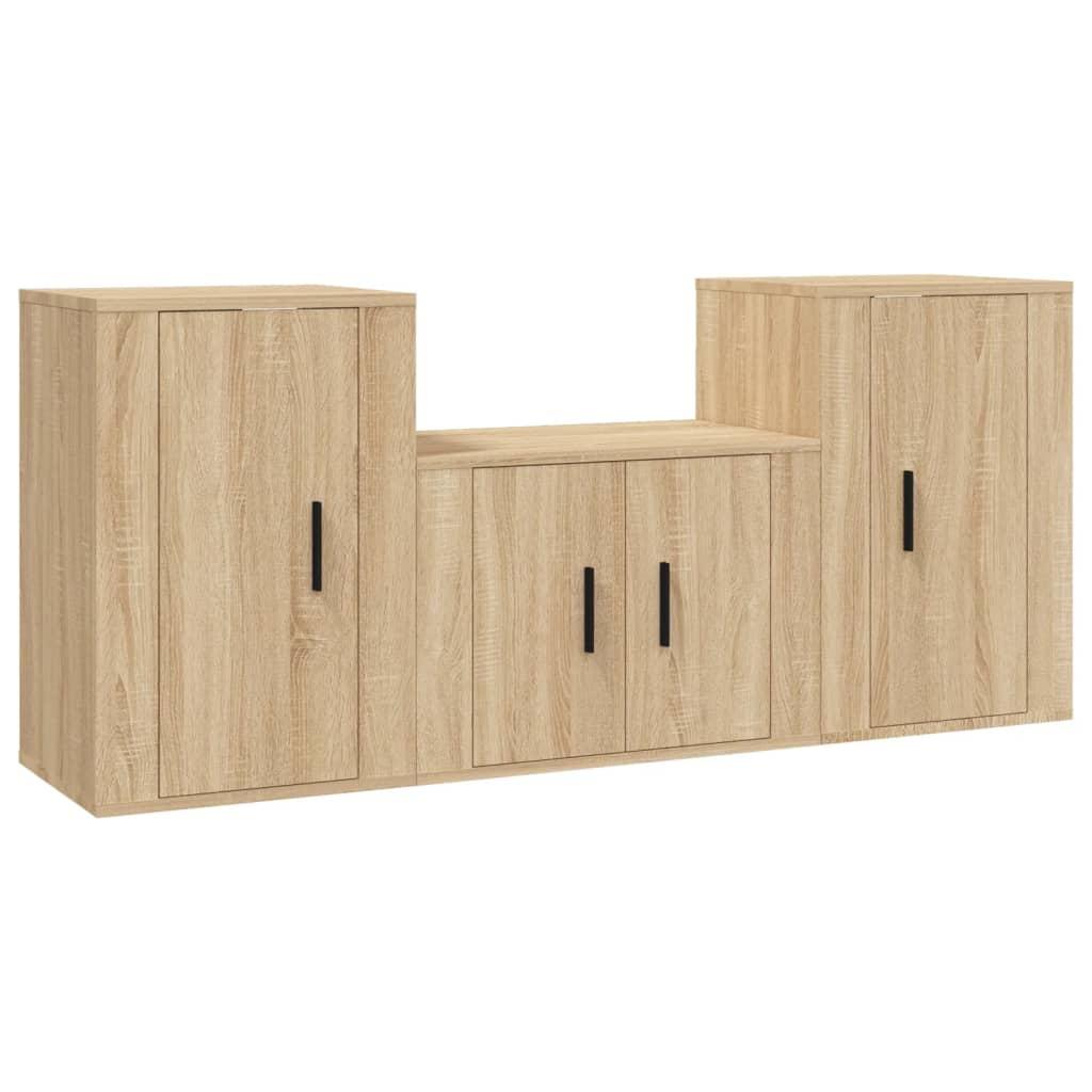 3 Piece TV Cabinet Set Sonoma Oak Engineered Wood