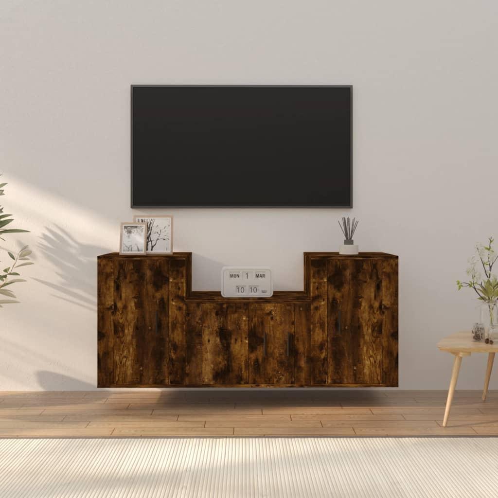 3 Piece TV Cabinet Set Smoked Oak Engineered Wood