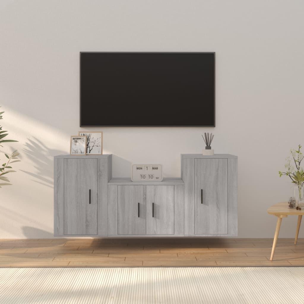 3 Piece TV Cabinet Set Grey Sonoma Engineered Wood