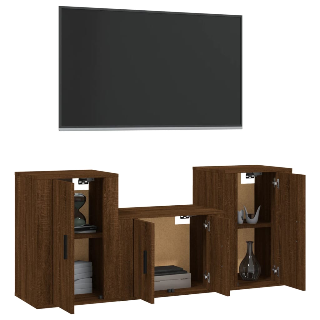 3 Piece TV Cabinet Set Brown Oak Engineered Wood