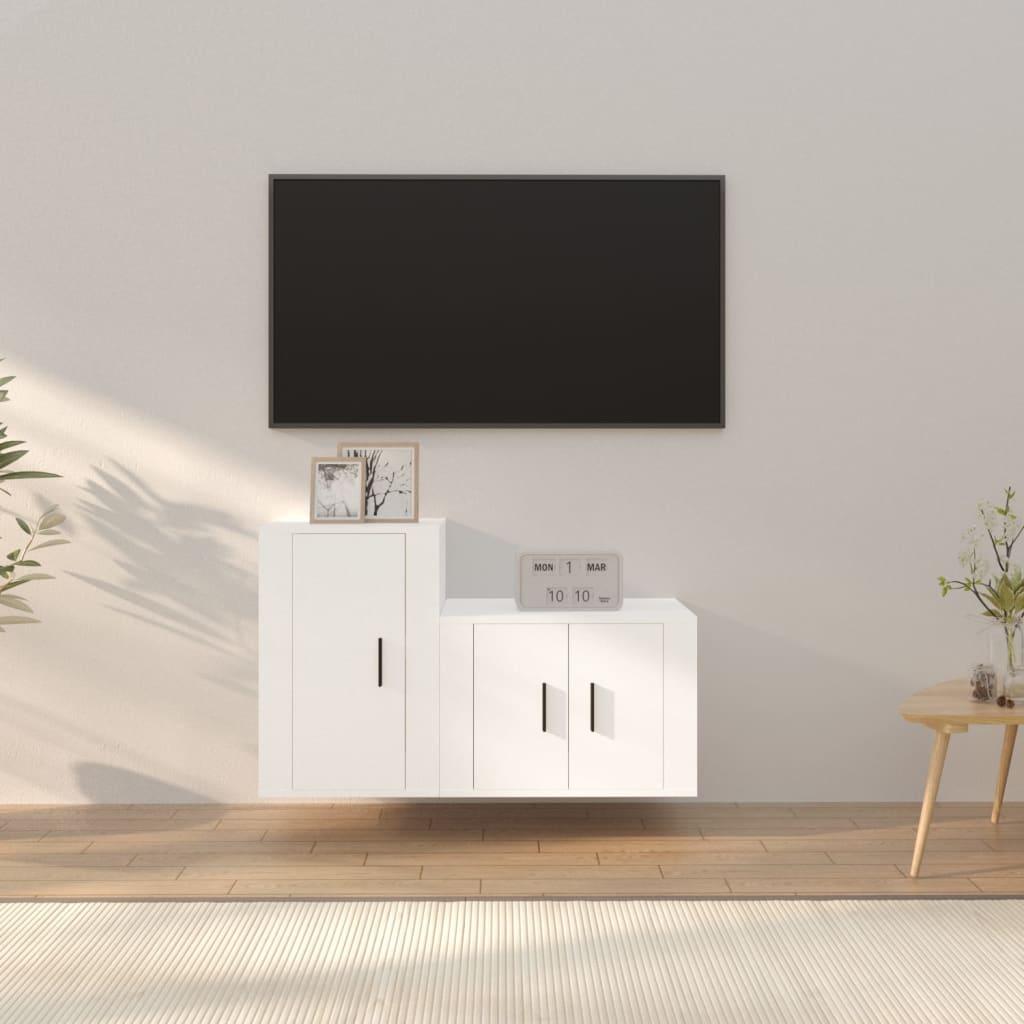 2 Piece TV Cabinet Set White Engineered Wood