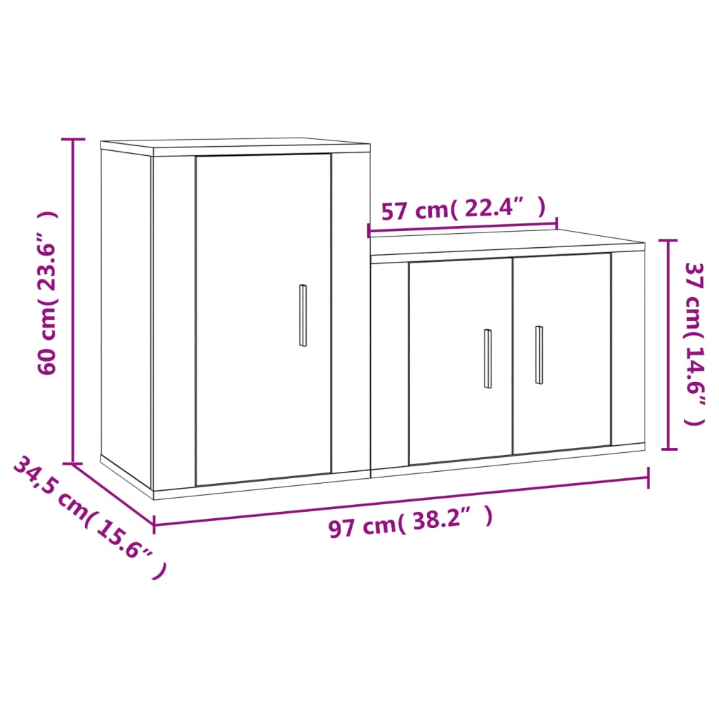 2 Piece TV Cabinet Set Black Engineered Wood