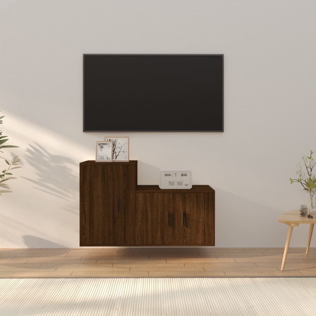 2 Piece TV Cabinet Set Brown Oak Engineered Wood