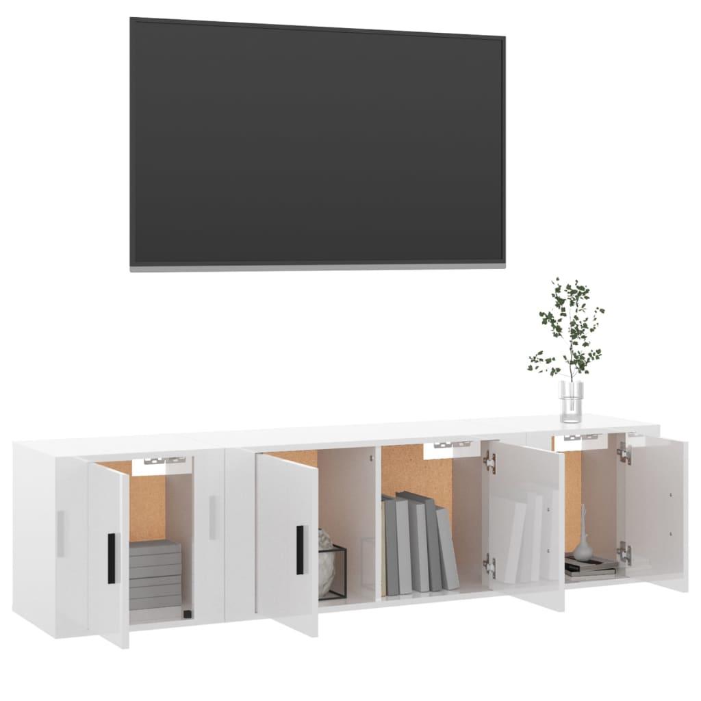 3 Piece TV Cabinet Set High Gloss White Engineered Wood