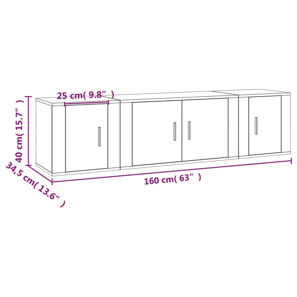 3 Piece TV Cabinet Set High Gloss White Engineered Wood