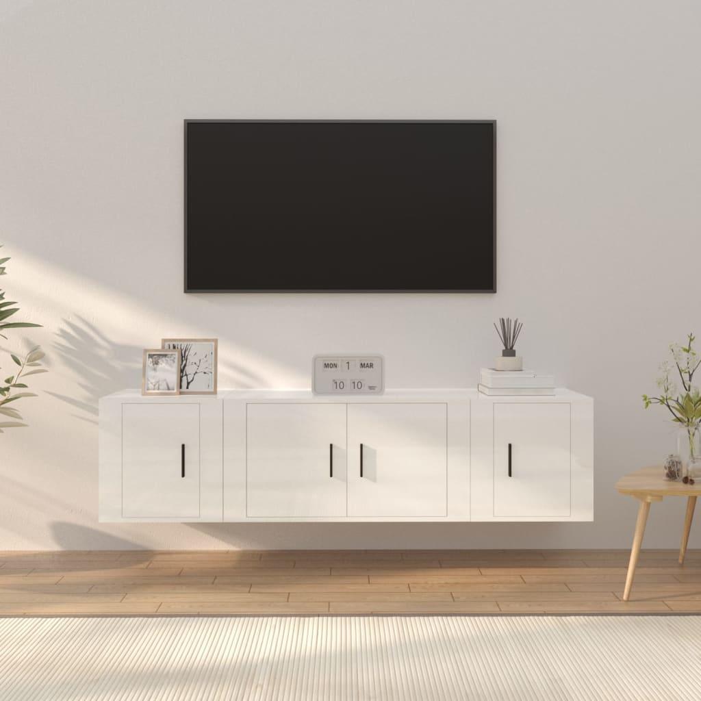 3 Piece TV Cabinet Set High Gloss White Engineered Wood