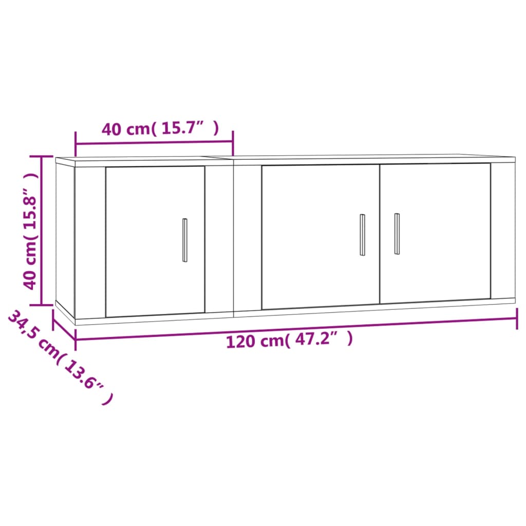 2 Piece TV Cabinet Set White Engineered Wood