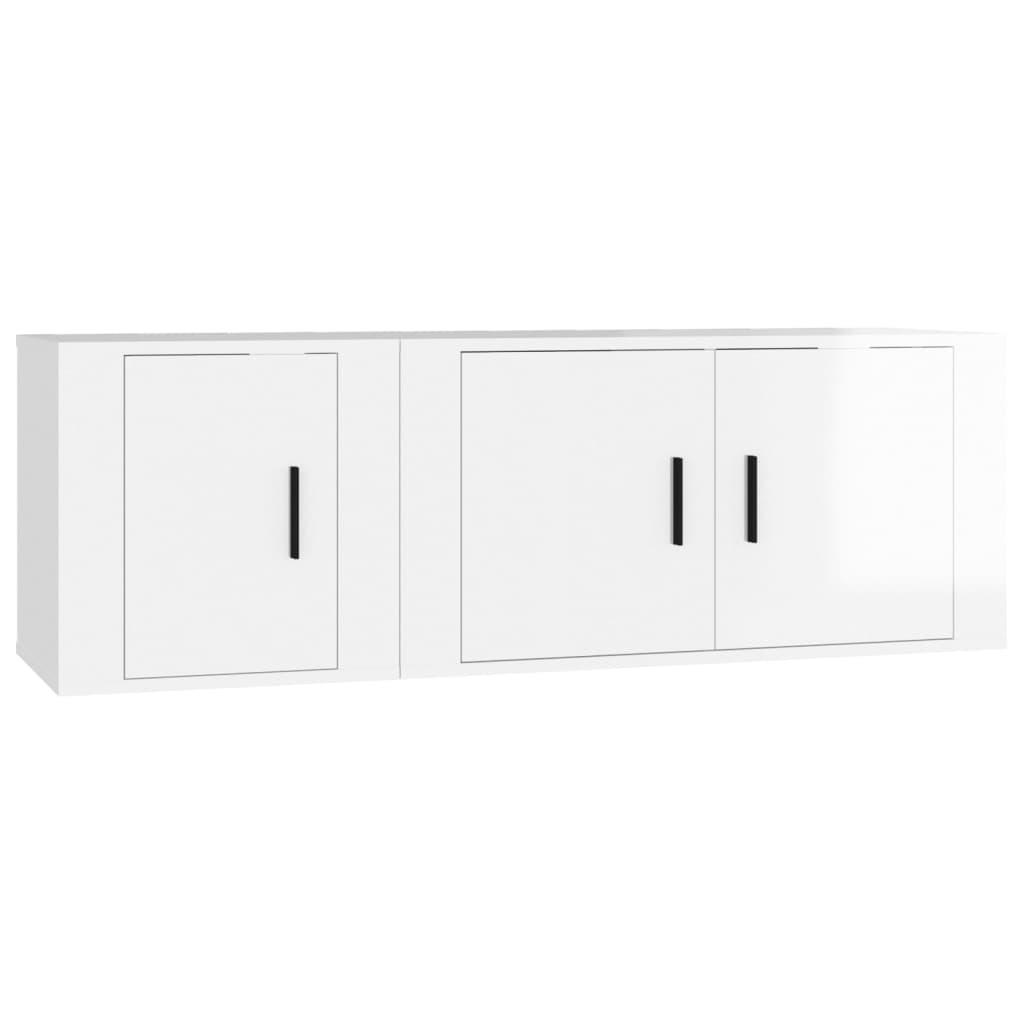 2 Piece TV Cabinet Set High Gloss White Engineered Wood