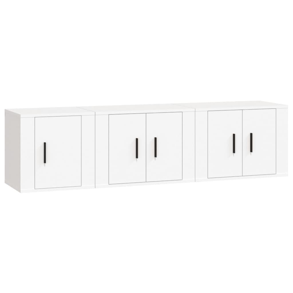 3 Piece TV Cabinet Set White Engineered Wood