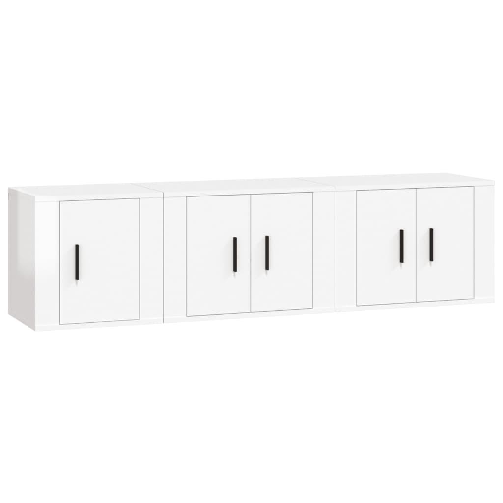 3 Piece TV Cabinet Set High Gloss White Engineered Wood