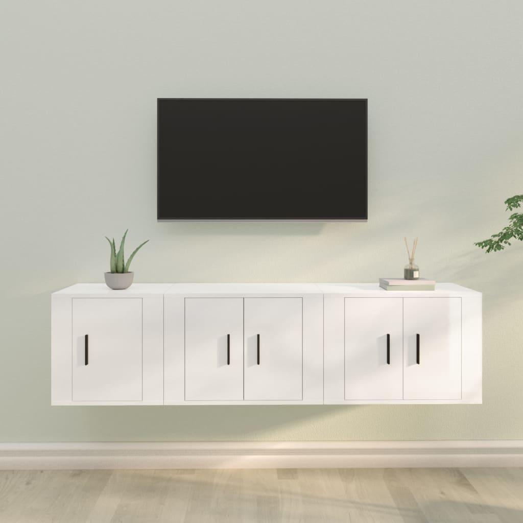 3 Piece TV Cabinet Set High Gloss White Engineered Wood