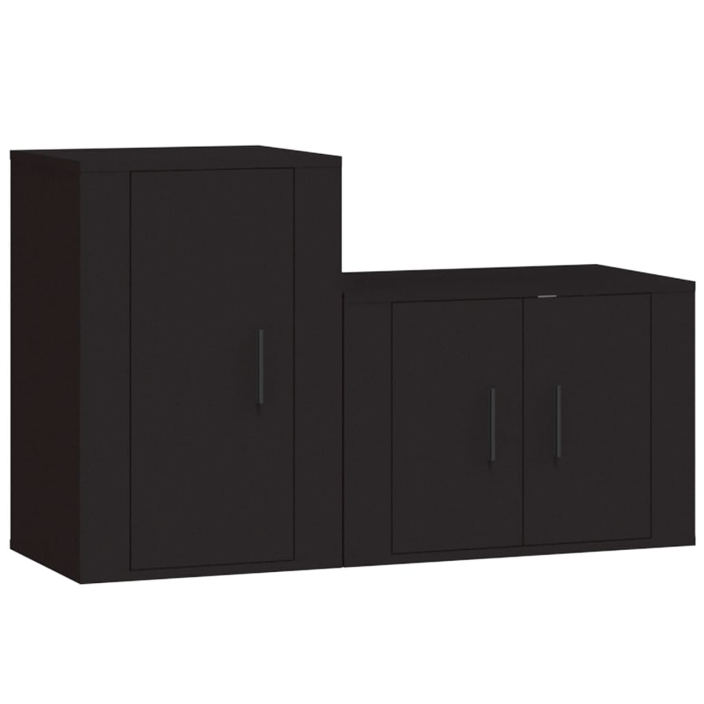 2 Piece TV Cabinet Set Black Engineered Wood