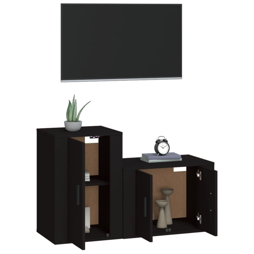 2 Piece TV Cabinet Set Black Engineered Wood