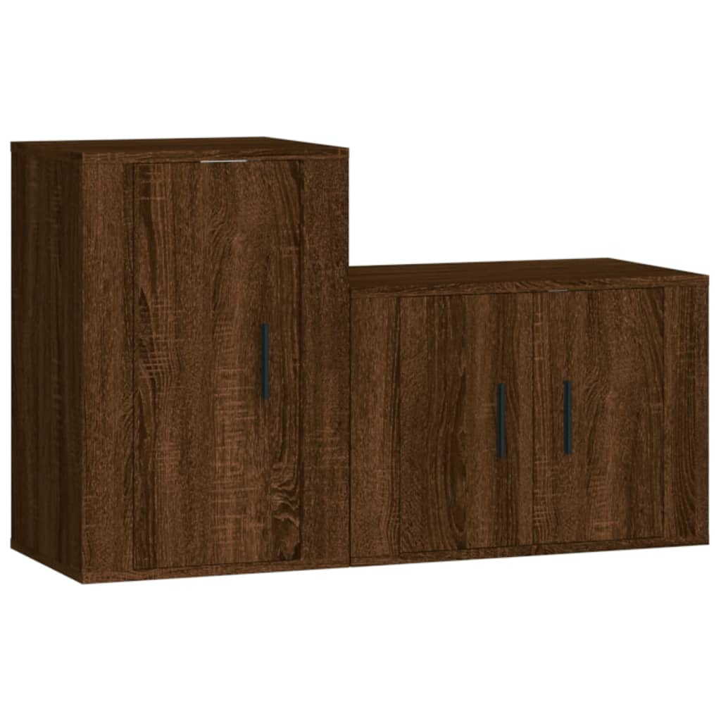 2 Piece TV Cabinet Set Brown Oak Engineered Wood