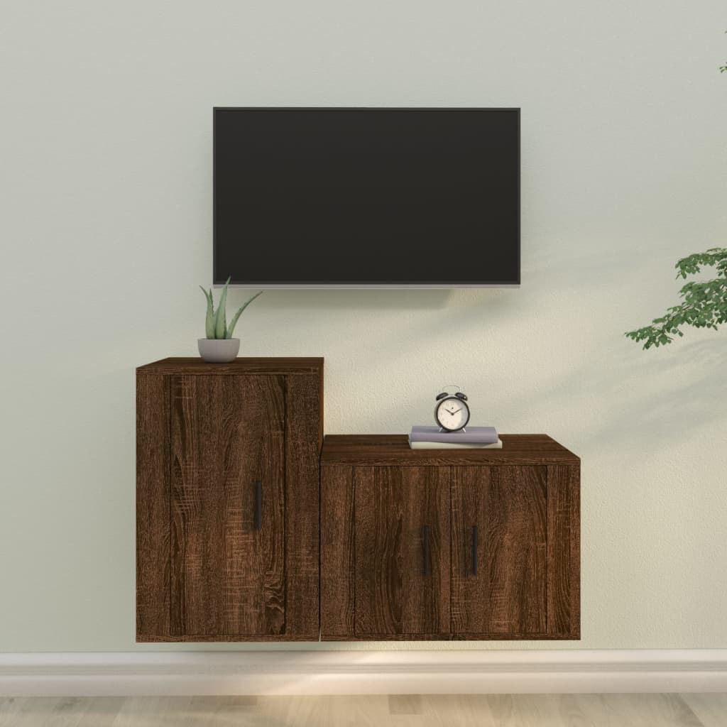 2 Piece TV Cabinet Set Brown Oak Engineered Wood