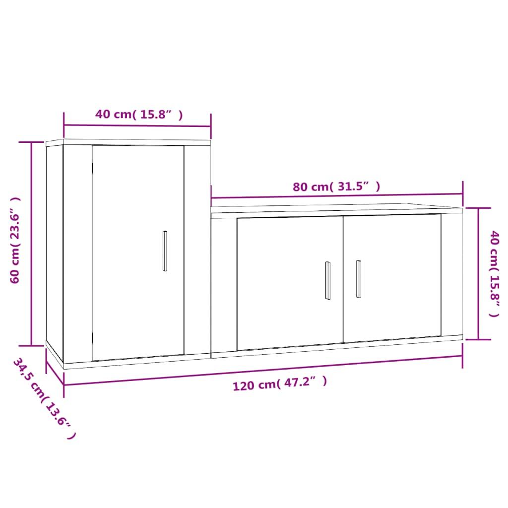 2 Piece TV Cabinet Set High Gloss White Engineered Wood