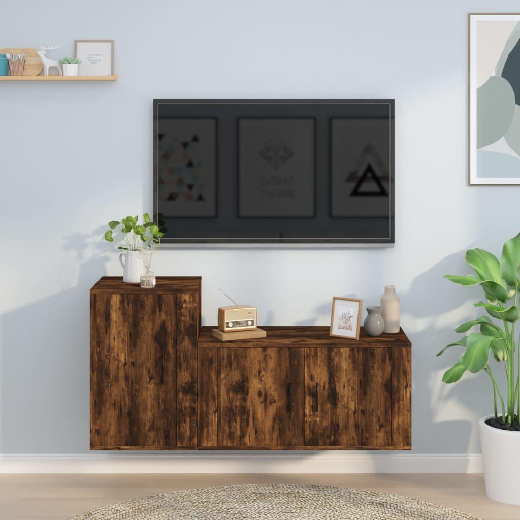 2 Piece TV Cabinet Set Smoked Oak Engineered Wood