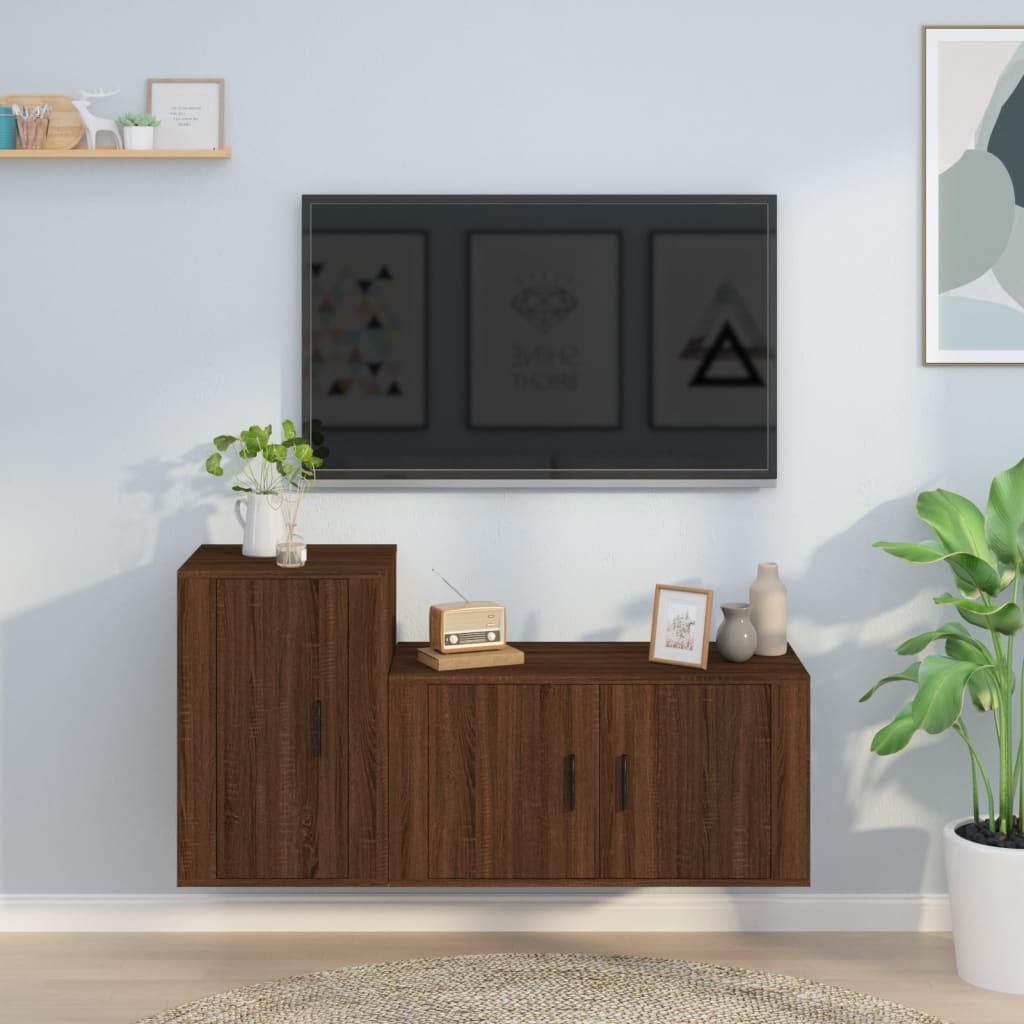 2 Piece TV Cabinet Set Brown Oak Engineered Wood