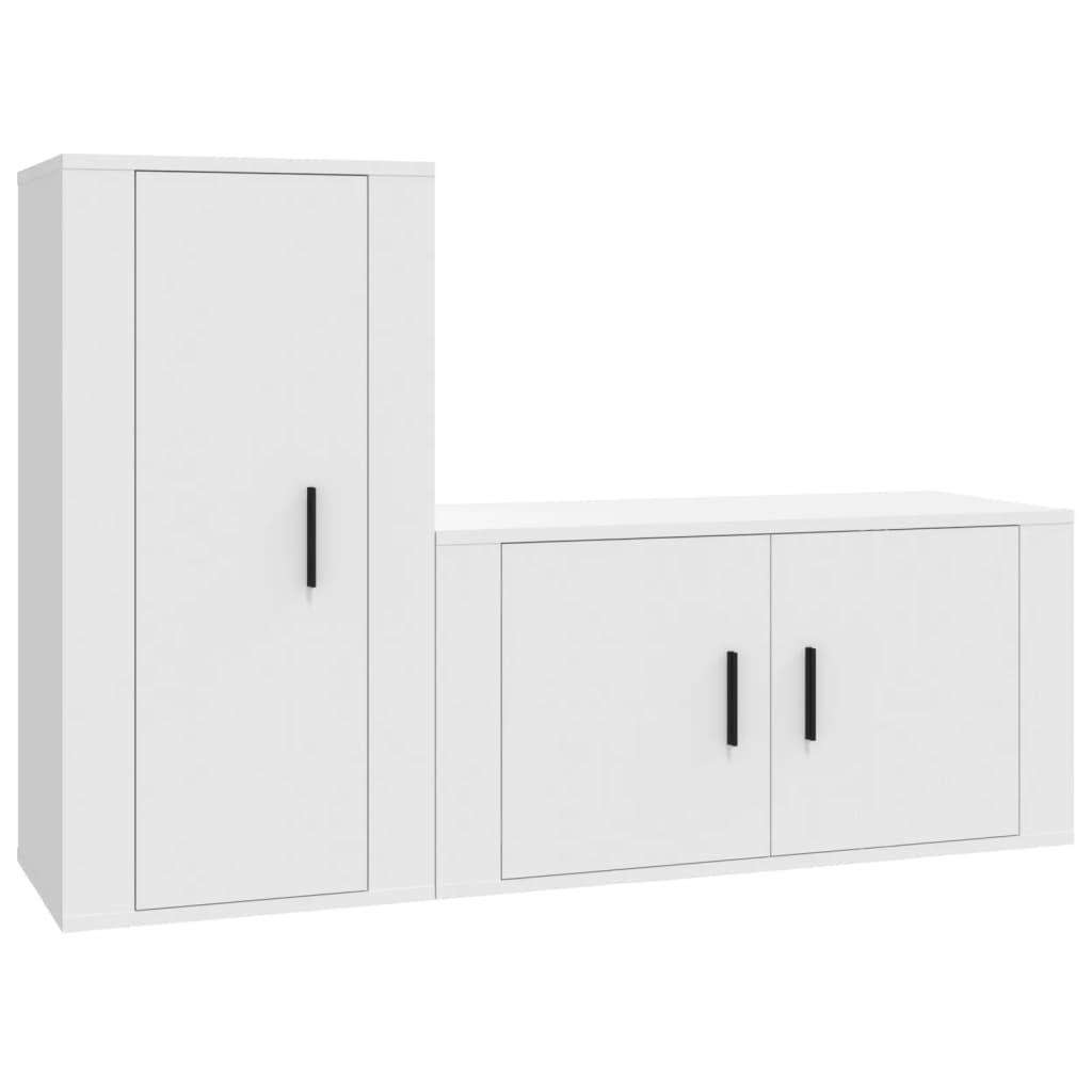 2 Piece TV Cabinet Set White Engineered Wood