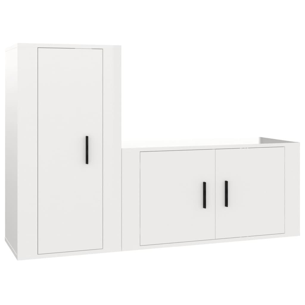 2 Piece TV Cabinet Set High Gloss White Engineered Wood