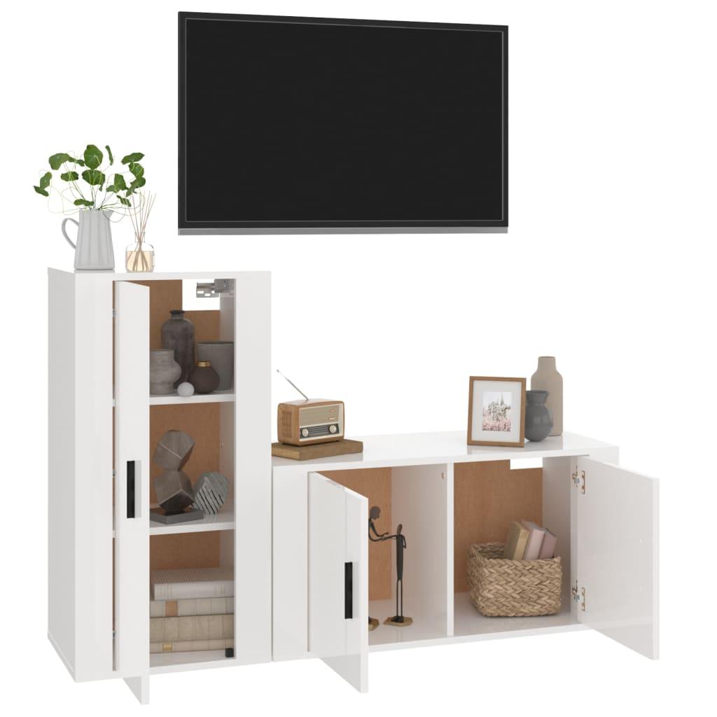 2 Piece TV Cabinet Set High Gloss White Engineered Wood