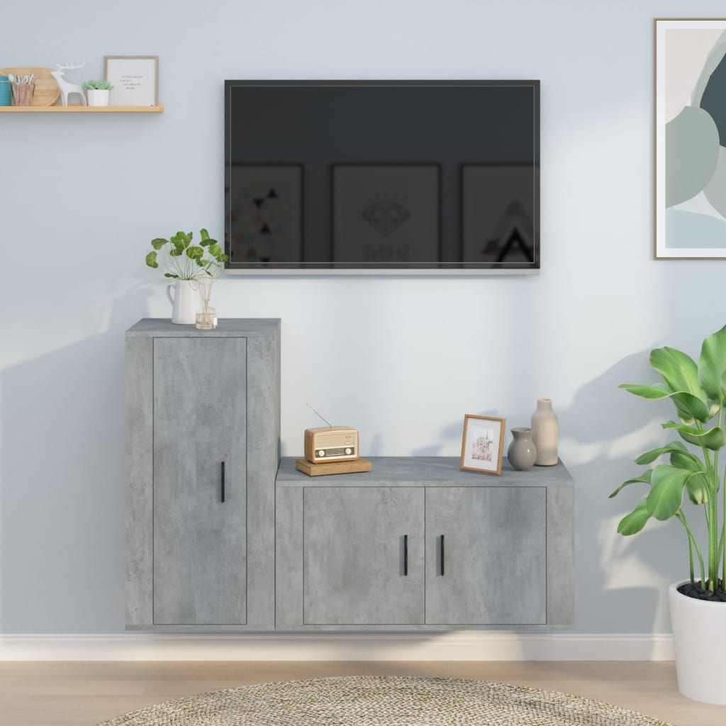 2 Piece TV Cabinet Set Concrete Grey Engineered Wood