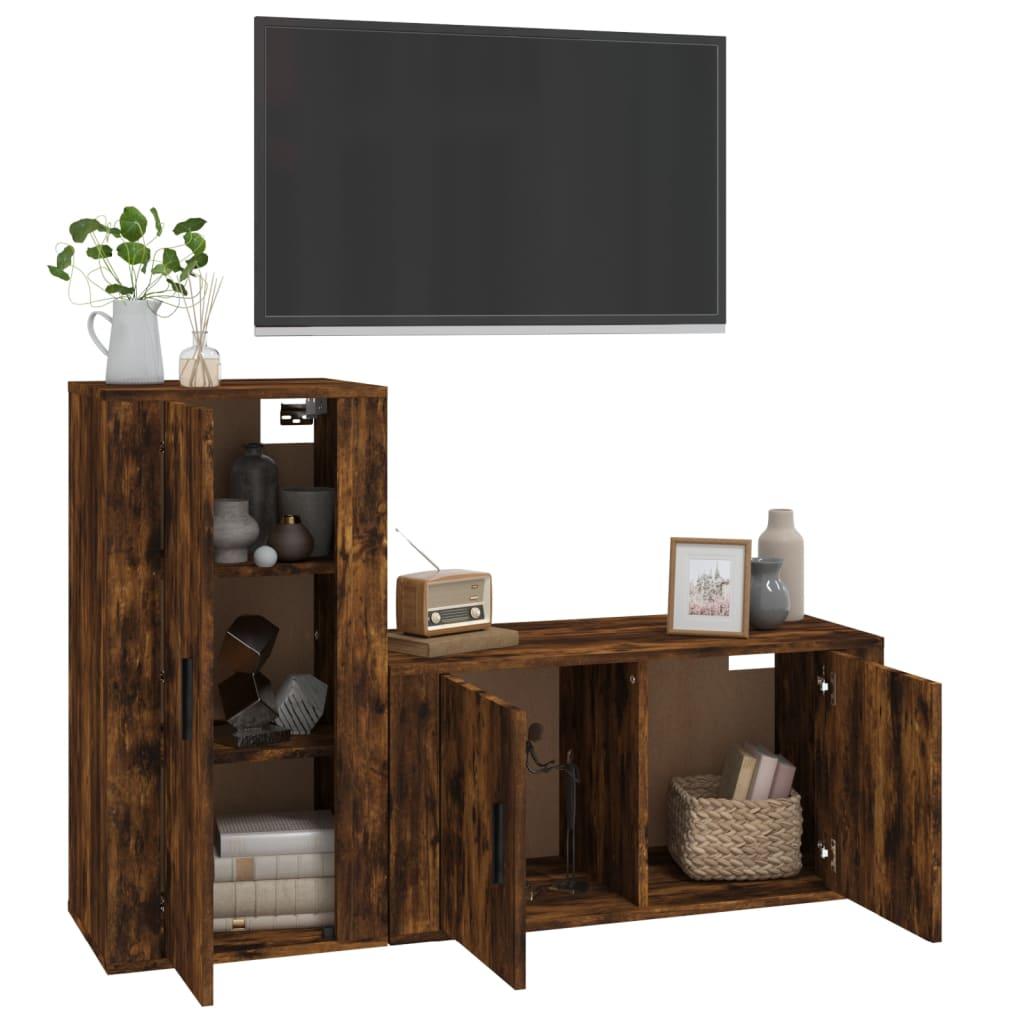 2 Piece TV Cabinet Set Smoked Oak Engineered Wood