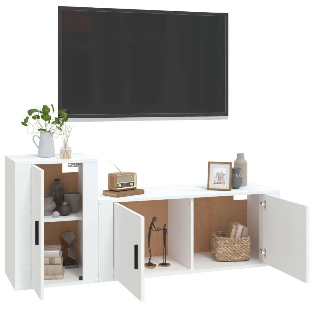 2 Piece TV Cabinet Set White Engineered Wood