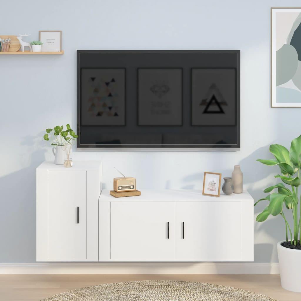 2 Piece TV Cabinet Set White Engineered Wood