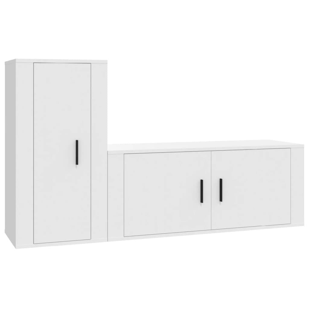 2 Piece TV Cabinet Set White Engineered Wood